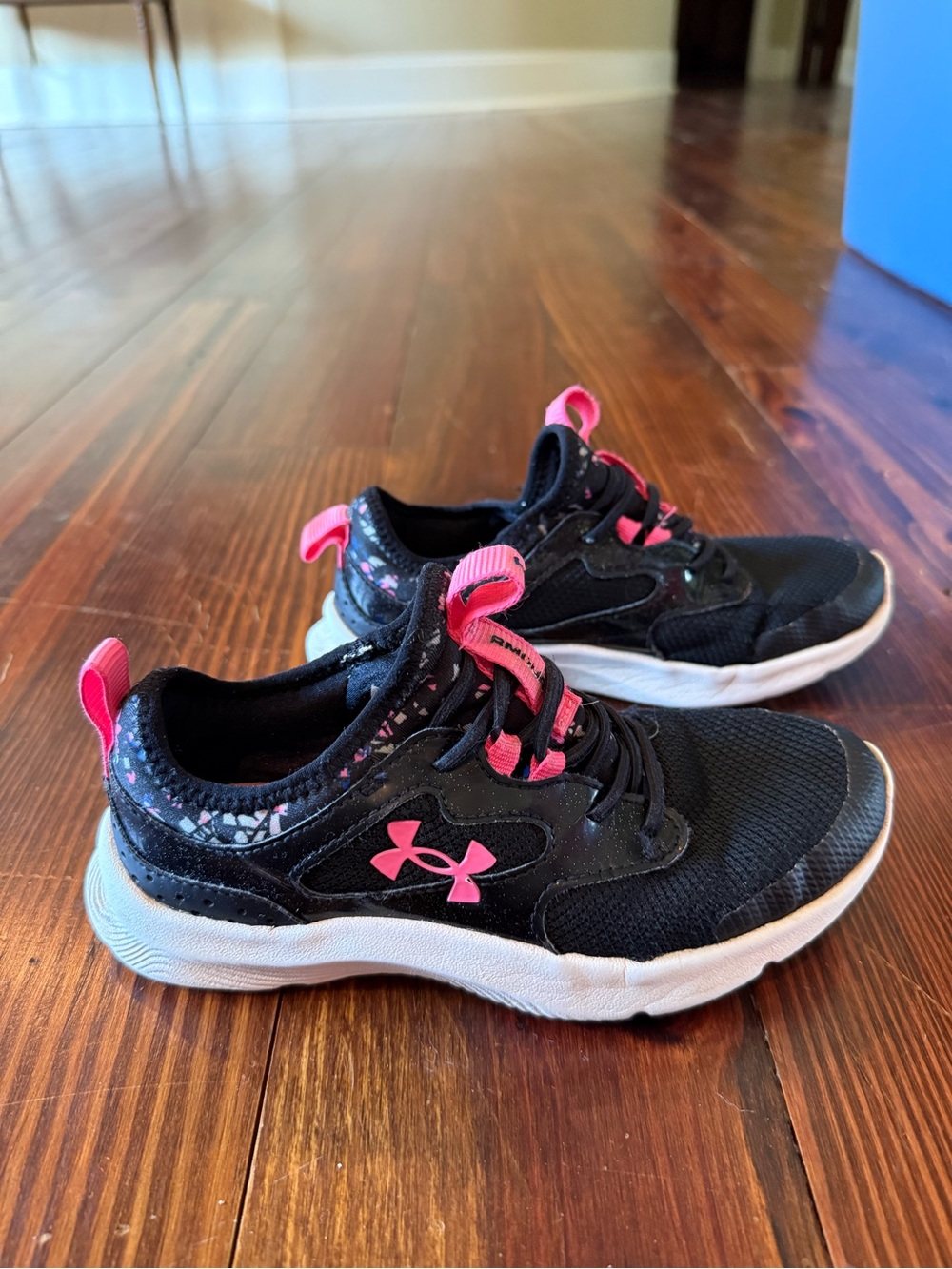Under Armour Black and Pink Kids Athletic Sneakers